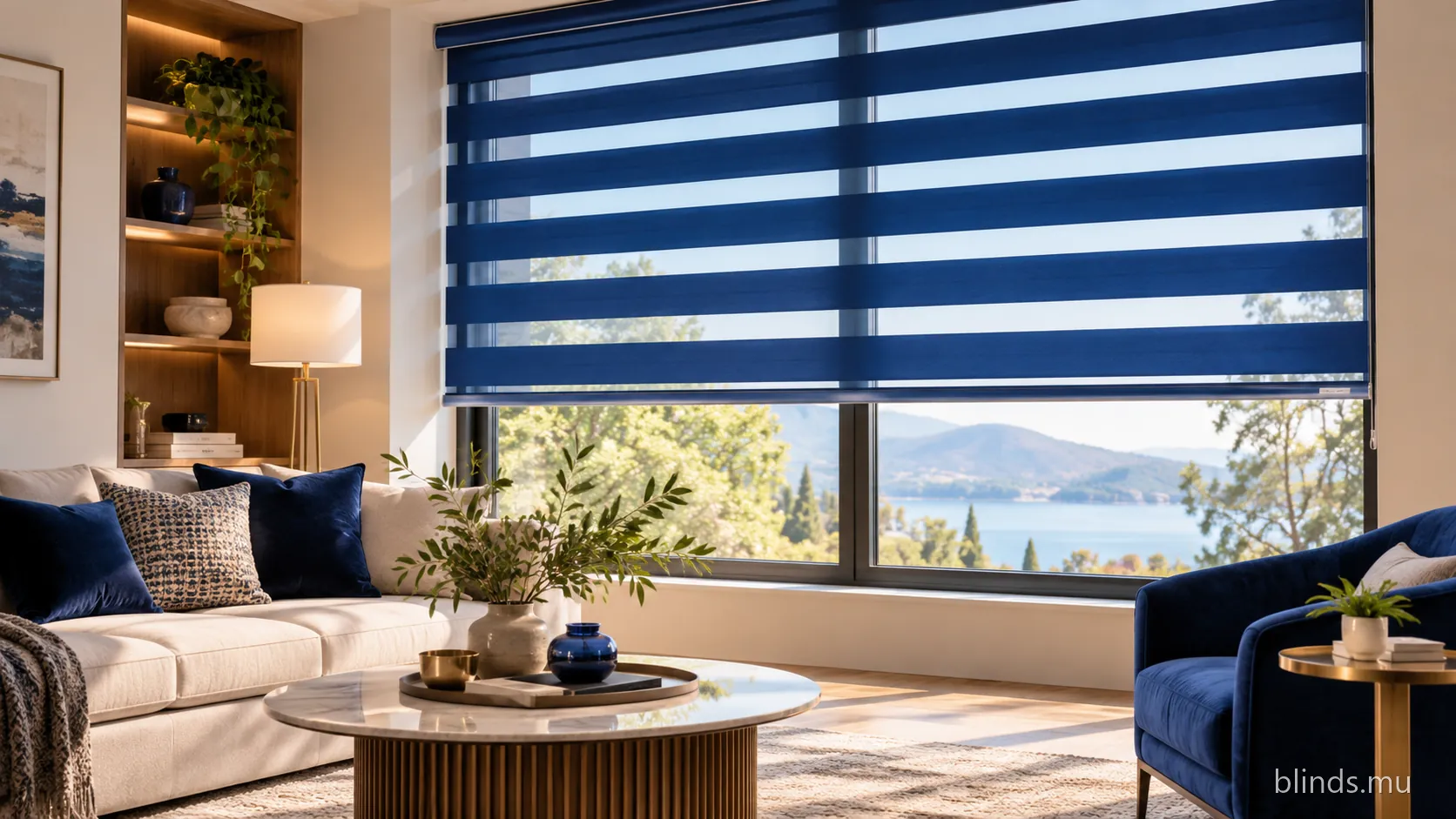 Living room · Eclipse blinds in blue