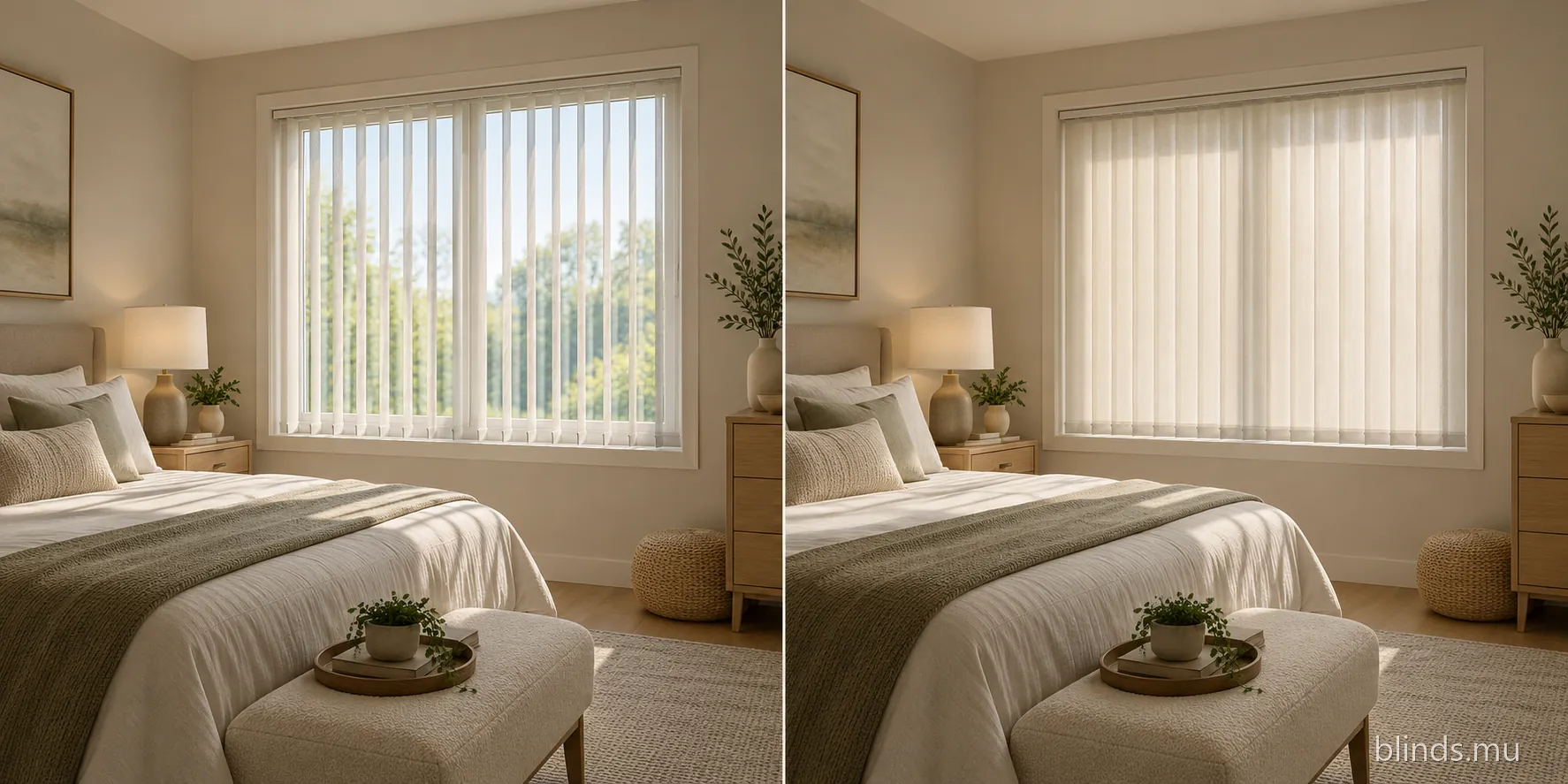 The same bedroom with the Luminous vanes closed