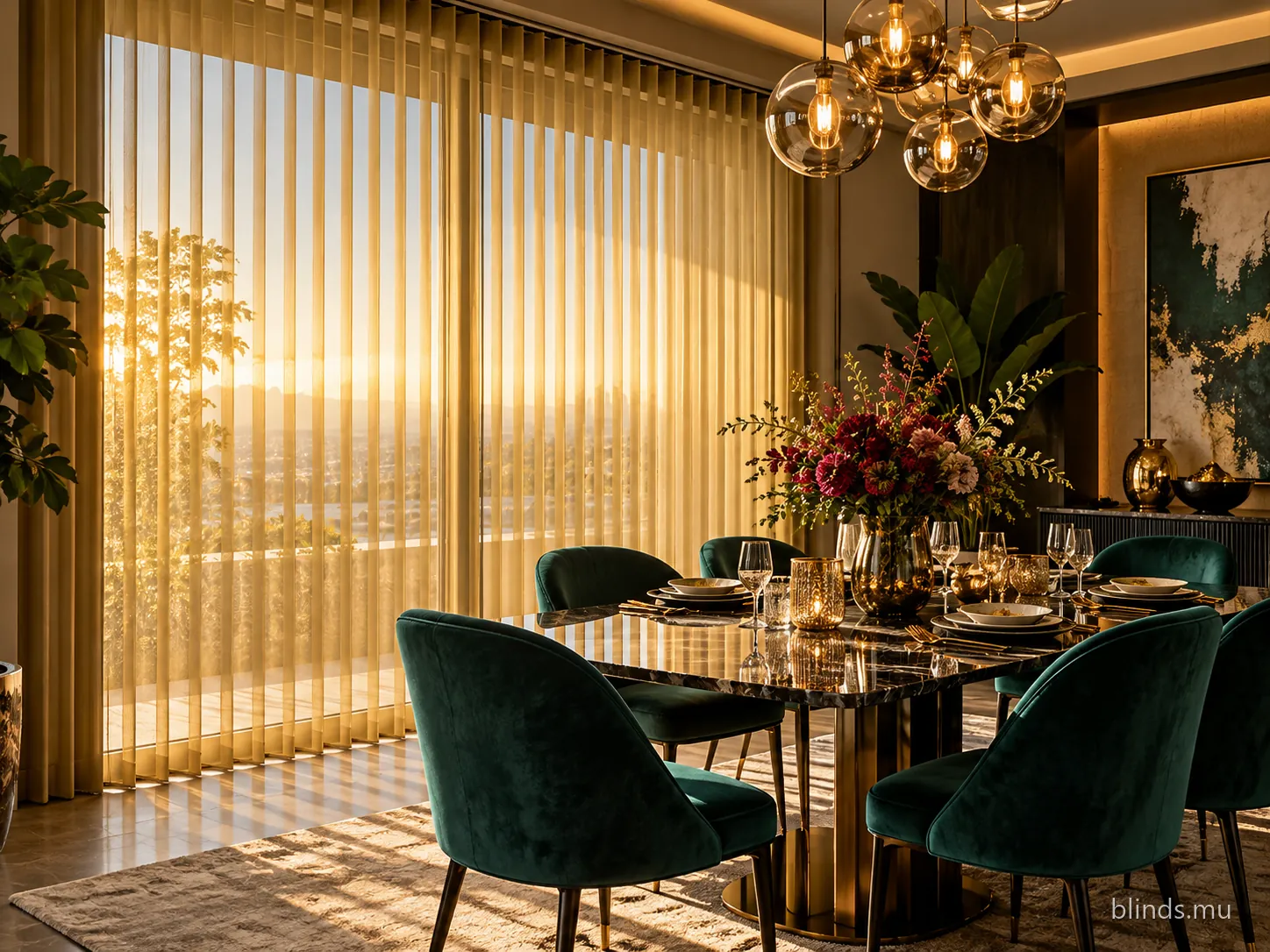 Dining room · Luminous blinds in yellow