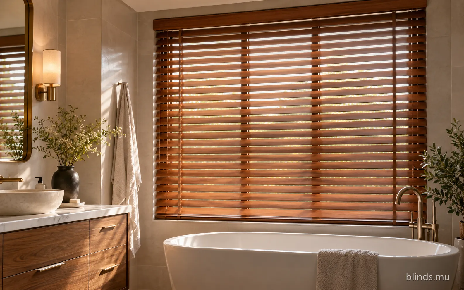 Bathroom · Wooden blinds