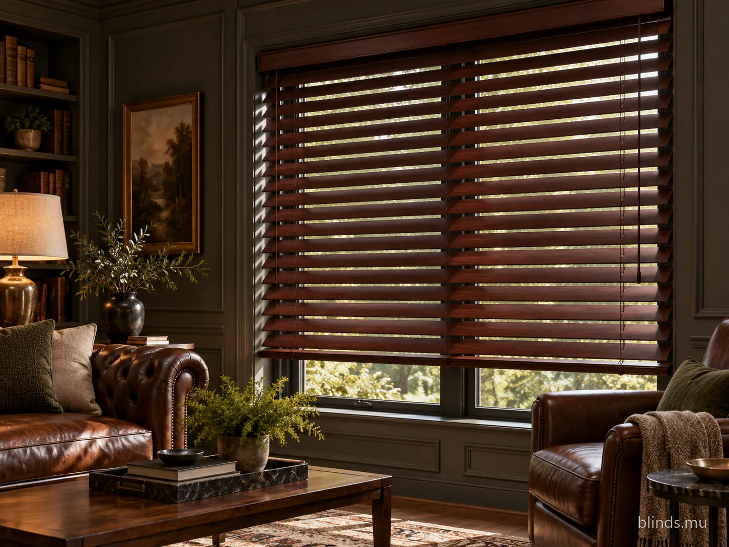Library · Wooden blinds
